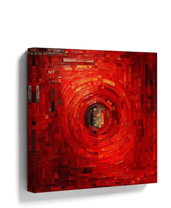 Cercles concentriques abstraits toile mosaïque rouge et noir
