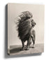 Black and white lion canvas print, windswept mane, fine art photography