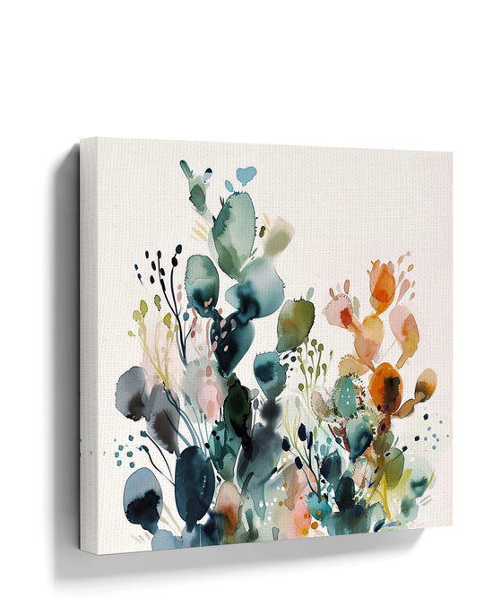 Abstract floral watercolor wall art in blue, green, and orange