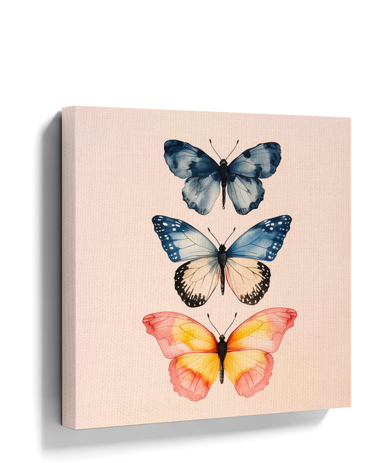 Watercolor butterfly wall art print with three butterflies, minimalist nursery or kids' room decor