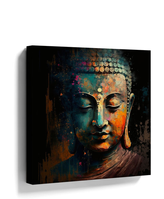 Colorful Buddha Face Canvas Wall Art for a Minimalist Zen Living Room