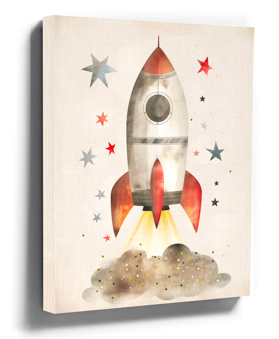 Space Adventure kids wall art canvas, lifestyle in-room view