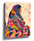 Afghan woman portrait — vibrant geometric patchwork painting, colorful modern canvas wall art