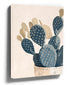 Minimalist blue and beige Opuntia cactus canvas wall art, potted cactus illustration