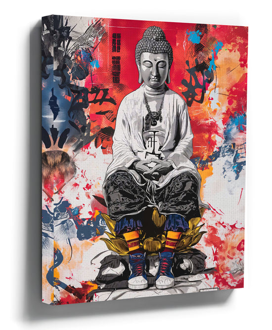 Colorful graffiti street art Buddha canvas print – meditating Buddha wall art