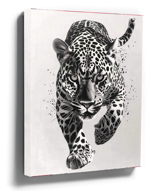 Black and white cheetah running wall art for minimalist office decor