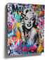 Vintage female portrait canvas, multicolor street art graffiti wall art