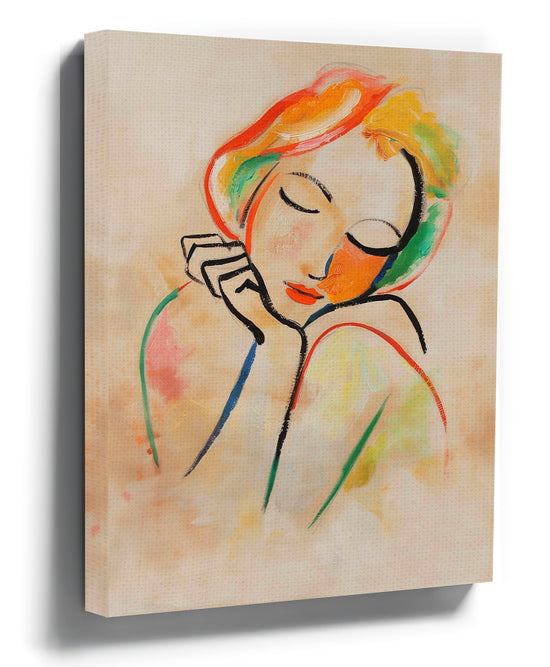Minimalist pastel abstract female portrait line art print for adult bedroom wall decor