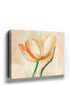 Minimalist watercolor wall art of a hand holding a flower in pastel beige, orange, and green