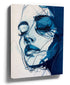 Abstract female portrait canvas print with blue ink brush strokes