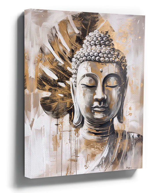 Zen golden Buddha meditation canvas wall art for minimalist living room decor
