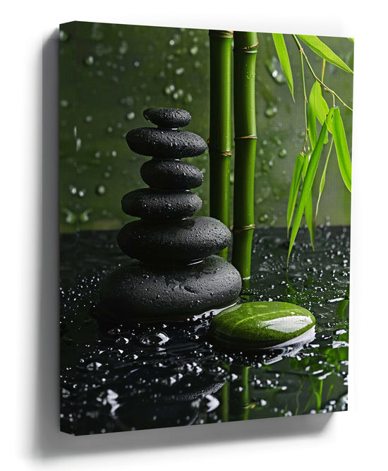 Zen stones and bamboo canvas wall art for minimalist bathroom decor