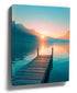Bridge over lake at sunset canvas wall art for zen living room decor