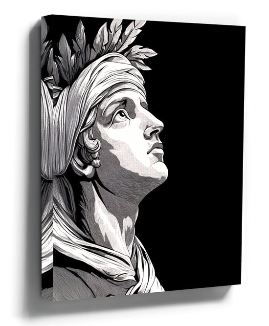 Black and white Apollo statue canvas print for a minimalist living room