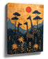Minimalist giraffe wall art at an African sunset in warm, earthy tones
