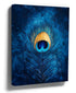 Blue and gold peacock feather oil painting, modern wall art for home decor