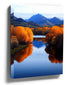 Autumn landscape canvas print of a river and mountains with blue reflections