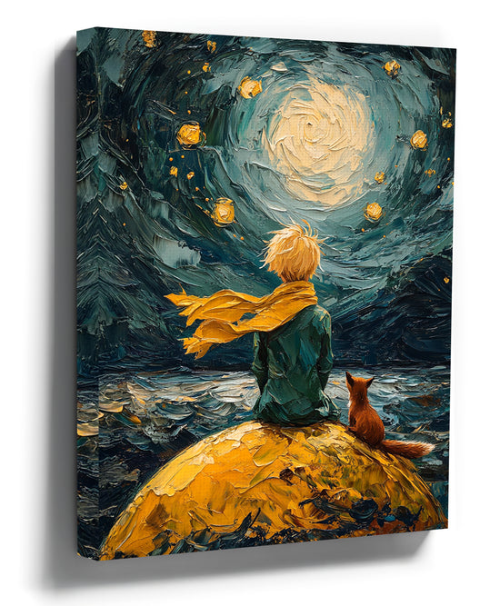 Little Prince and the Fox canvas wall art under a starry sky – nursery and kids’ bedroom decor