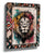 African tribal lion head wall art with vibrant wax print-inspired colors for living room decor
