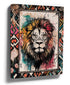 African tribal lion head wall art with vibrant wax print-inspired colors for living room decor