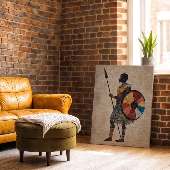 Guerrier africain lance et bouclier tableau mural pour salon industriel