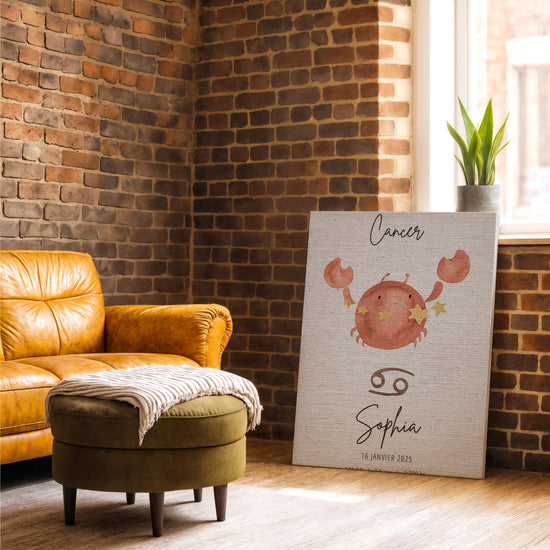 Watercolor Cancer Crab Wall Art for Industrial Living Room Decor