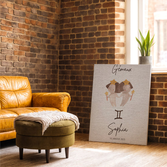 Personalized Gemini twins watercolor print, wall art for industrial-style living room decor