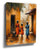 African village oil painting wall art with three silhouettes in warm ochre tones
