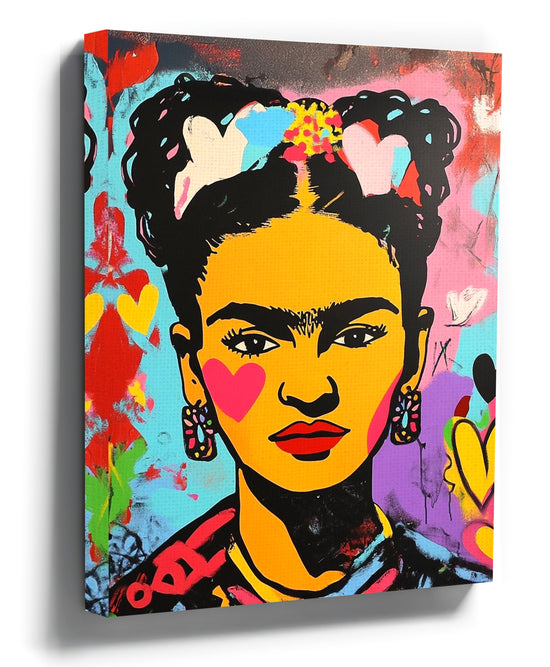 Vibrant street art portrait of a woman in bold, vivid colors, modern wall art