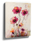 Vibrant watercolor canvas print of pink and orange wildflowers — abstract floral wall art with textured brushstrokes