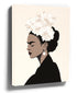 Minimalist black and beige female profile portrait wall art with white flowers