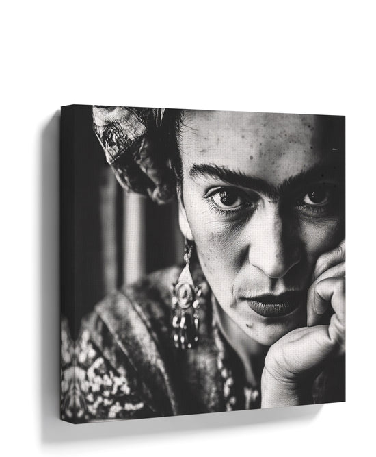 Black and white female portrait with a piercing gaze — fine art canvas print wall art