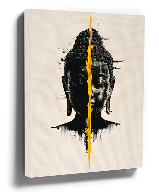 Black and yellow Buddha canvas wall art for minimalist living room decor