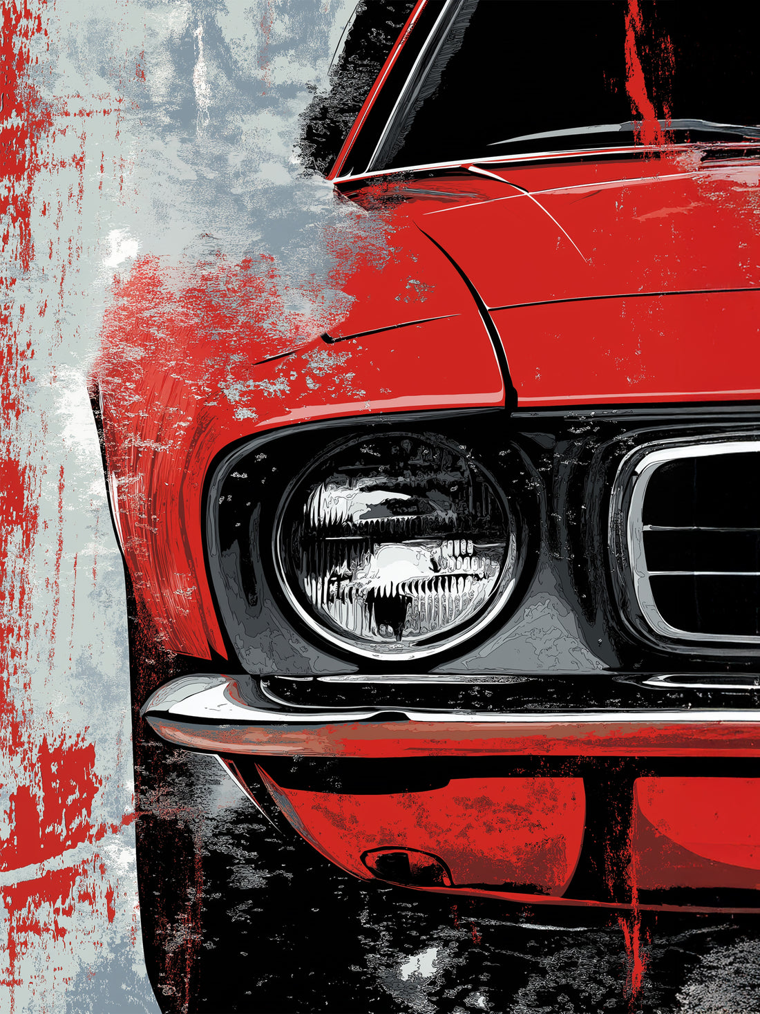 Large Ford Mustang Wall Art – 1967–1968 Red Classic