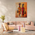 Peinture colorée de femmes africaines portant des paniers dans un salon moderne aux tons pastel, art ethnique décoratif