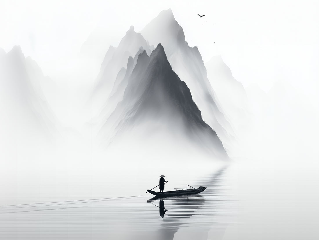 Misty Lake Fisherman Modern Canvas Wall Art – Serenity