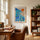 Poster abstrait bleu - Fluidité apaisante inspiration Matisse pour bureau — Décor sur-mesure (IA) — passe-partout blanc