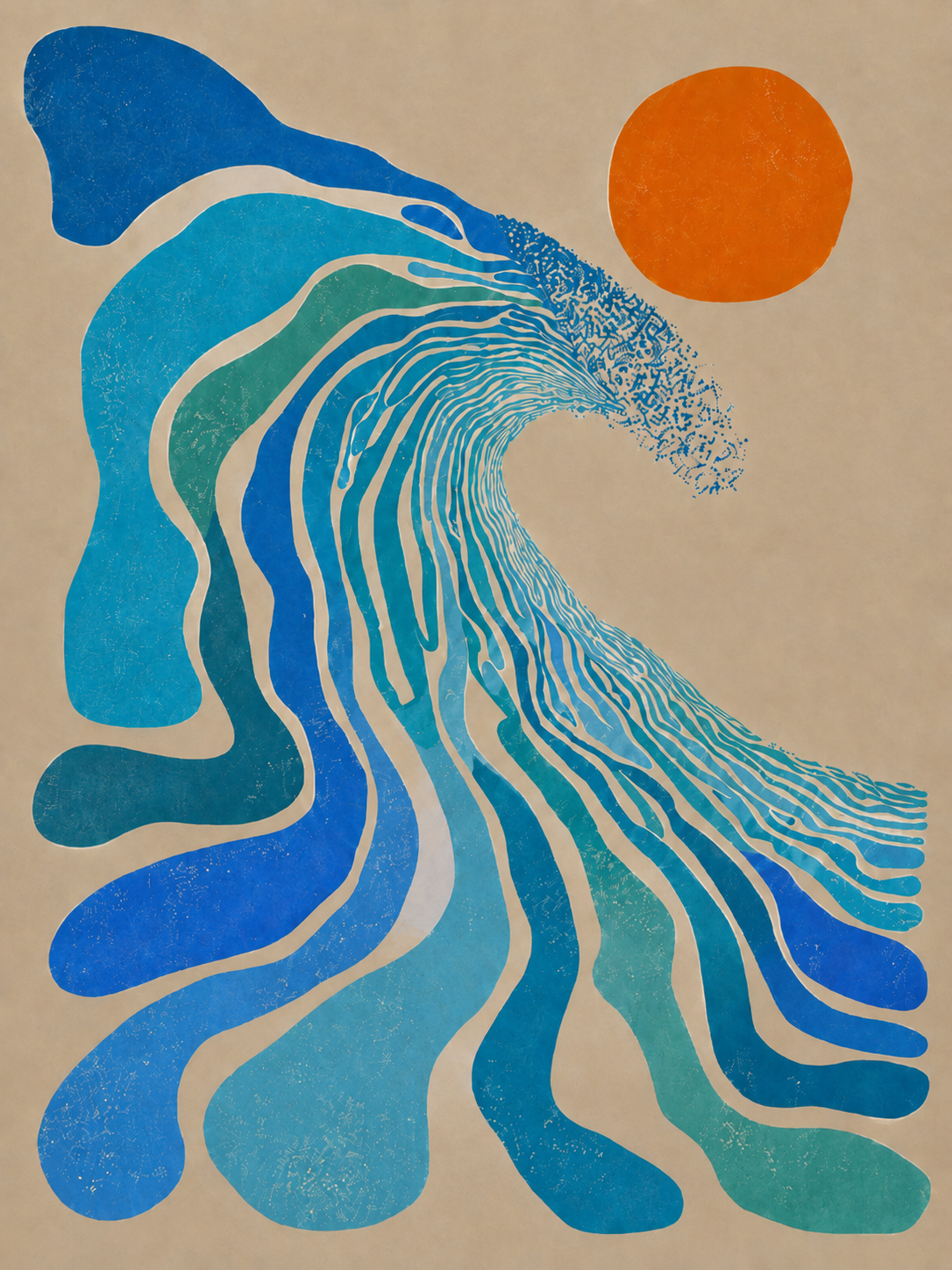 Abstraktes Poster in Blau – Matisse-inspirierter Kunstdruck mit beruhigenden Wellen fürs Büro