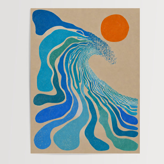 Abstraktes Poster in Blau – beruhigende Fluidität, Matisse-inspiriert fürs Büro — Leer – Produktpräsentation Poster
