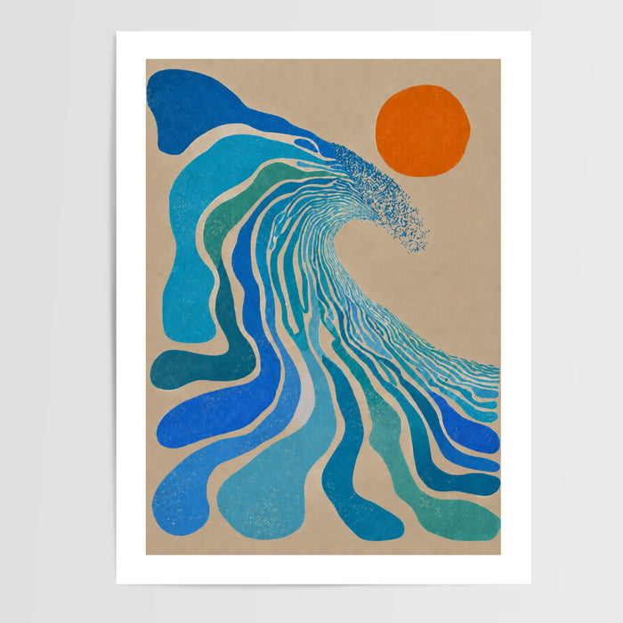Poster abstrait bleu - Fluidité apaisante inspiration Matisse pour bureau — Vierge - poster-presentation-produit — passe-partout blanc