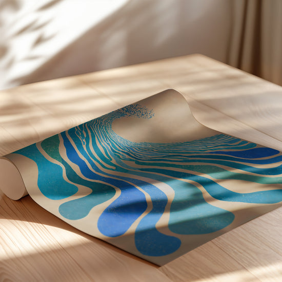 Abstraktes Poster in Blau – beruhigende Fluidität, Matisse-inspiriert fürs Büro — Leer – gerolltes Poster