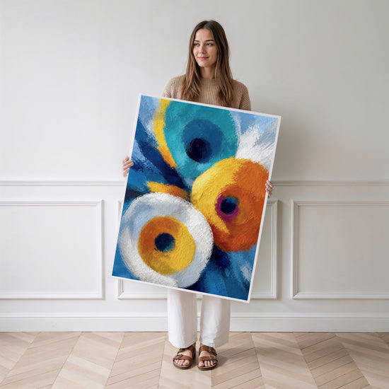 Poster abstrait cercles colorés - Vibrations douces façon Kandinsky — Vierge - poster-femme-debout