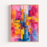 Poster abstrait géométrique - Danse de rose, jaune et bleu à la Kandinsky