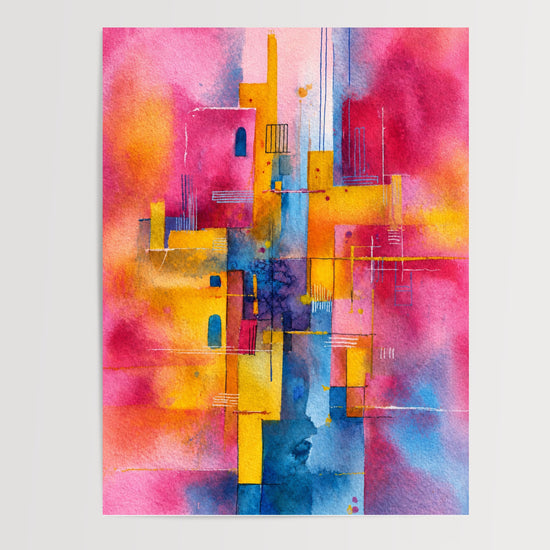 Poster abstrait géométrique - Danse de rose, jaune et bleu à la Kandinsky — Vierge - poster-presentation-produit