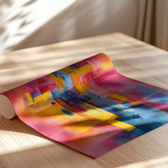 Poster abstrait géométrique - Danse de rose, jaune et bleu à la Kandinsky — Vierge - poster-enroullé