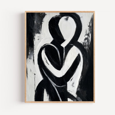 Abstraktes Schwarz-Weiß-Poster „Die Umarmung“ – minimalistischer Kunstdruck