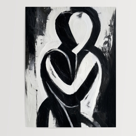 Poster Abstrait L'étreinte - Douceur monochrome en noir et blanc — Vierge - poster-presentation-produit