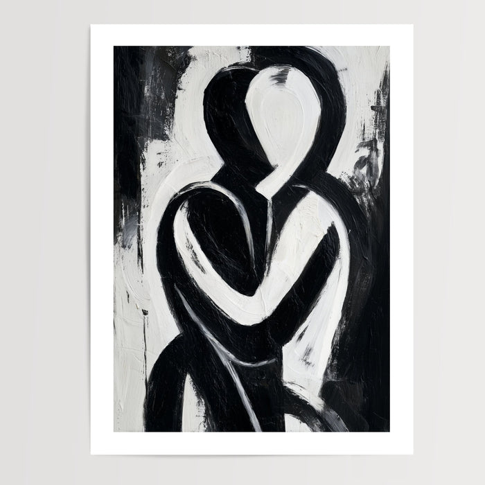 Poster Abstrait L'étreinte - Douceur monochrome en noir et blanc — Vierge - poster-presentation-produit — passe-partout blanc