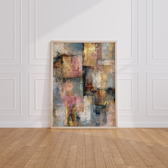 Poster abstrait moderne - Reflets dorés et brume rose au petit matin — Vierge - living-room