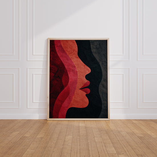 Poster abstrait rouge et noir - Formes organiques et chaleur enveloppante — Vierge - living-room